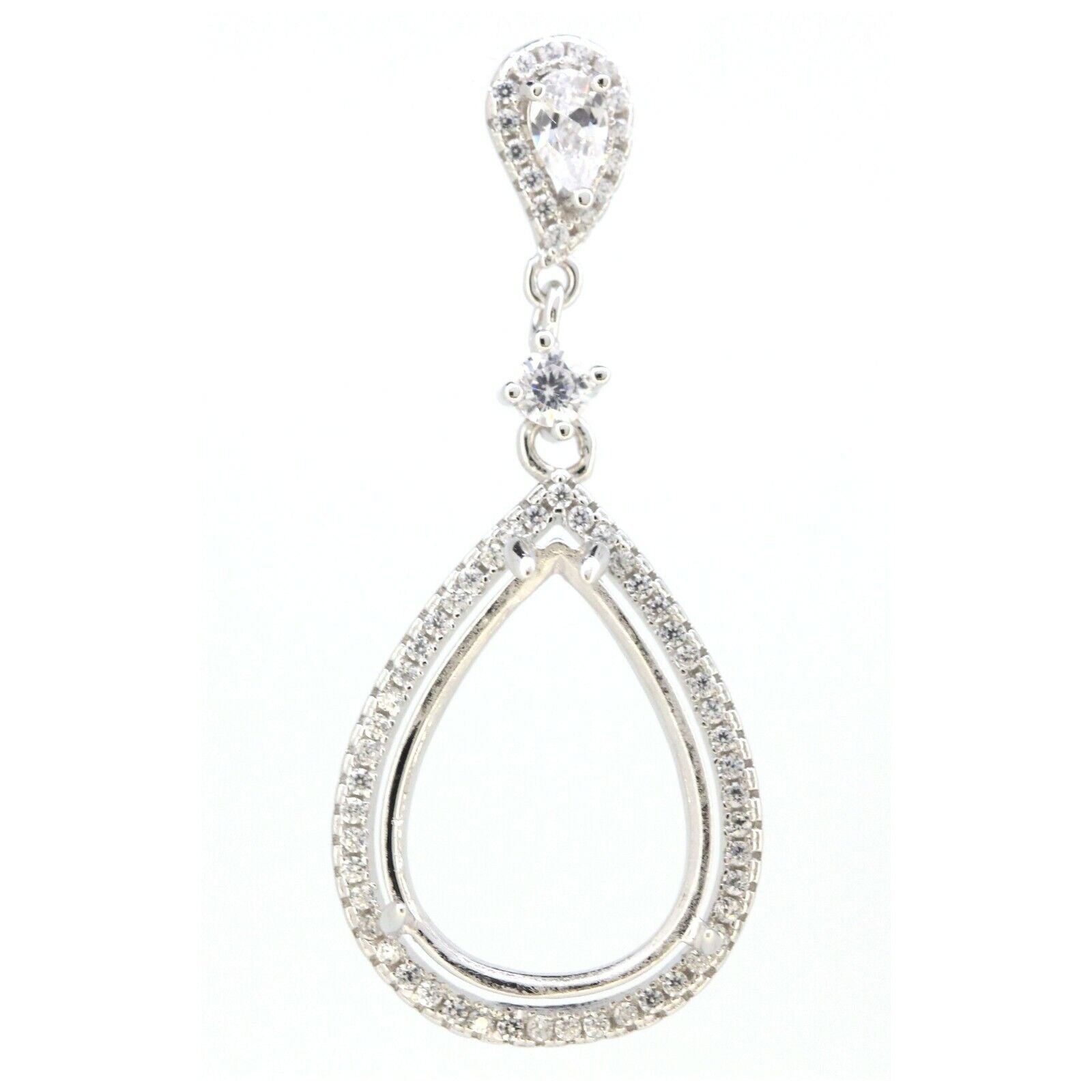 Sterling Silver Semi Mount Pendant Setting Pear Shape PE 18x13mm with Accent - Syzjewelry