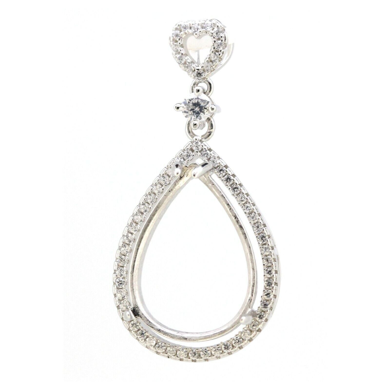 Sterling Silver Semi Mount Pendant Setting Pear Shape PE 18x13mm 596 - Syzjewelry