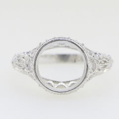 Art Deco Style  Sterling Silver Semi Mount Ring Setting Round RD 9x9mm