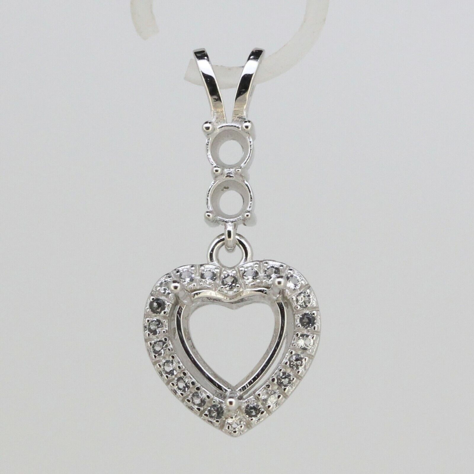 Sterling Silver Semi Mount Pendant Setting Heart HT 8x8mm RD 3.5mm Topaz - Syzjewelry