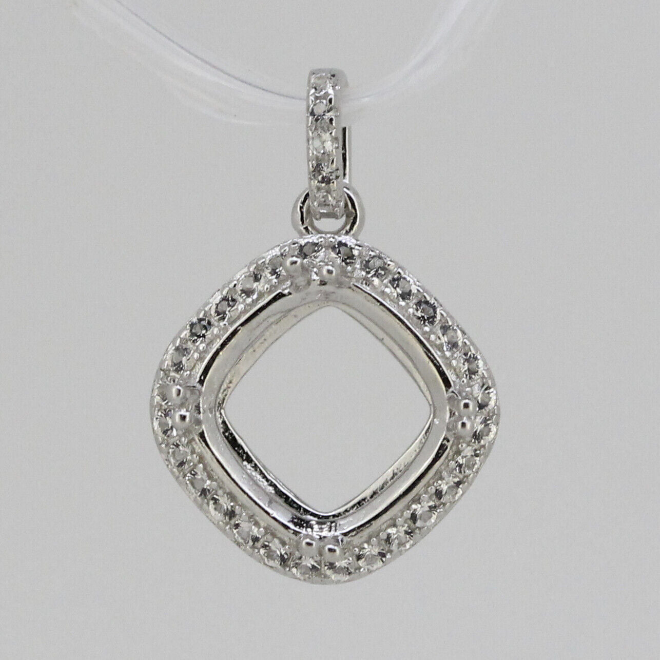 Sterling Silver Semi Mount Pendant Setting Cushion Cu 9x9mm W/ White Topaz L465P - Syzjewelry