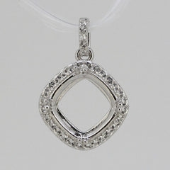 Sterling Silver Semi Mount Pendant Setting Cushion Cu 9x9mm W/ White Topaz L465P - Syzjewelry