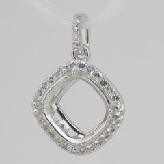 Sterling Silver Semi Mount Pendant Setting Cushion Cu 9x9mm W/ White Topaz L465P - Syzjewelry