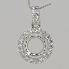 Sterling Silver Semi Mount Pendant Setting Round RD 6x6mm Halo with CZ - Syzjewelry