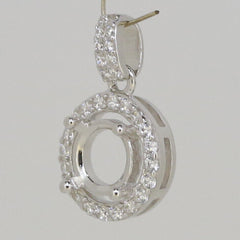 Sterling Silver Semi Mount Pendant Setting Round RD 6x6mm Halo with CZ - Syzjewelry