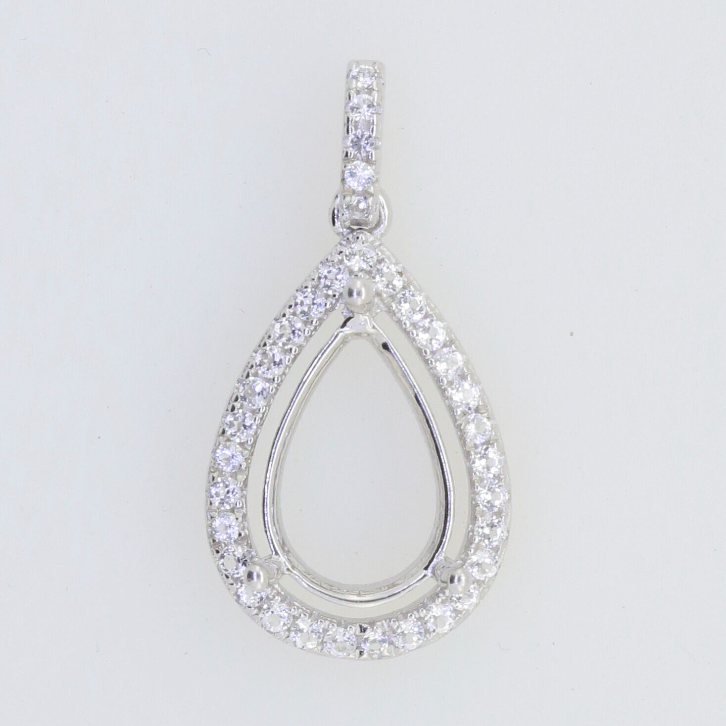 Sterling Silver Semi Mount Pendant Setting Pear PE 11x7mm W/ White Topaz - Syzjewelry