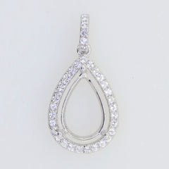 Sterling Silver Semi Mount Pendant Setting Pear PE 11x7mm W/ White Topaz - Syzjewelry