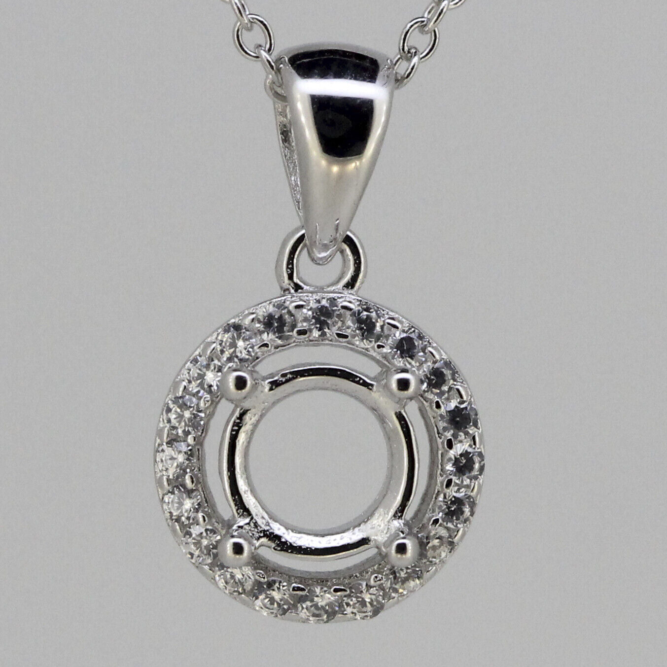 Sterling Silver Semi Mount Pendant Setting Round RD 6x6mm Halo with CZ L025P009C - Syzjewelry