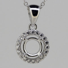 Sterling Silver Semi Mount Pendant Setting Round RD 6x6mm Halo with CZ L025P009C - Syzjewelry