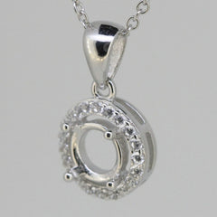 Sterling Silver Semi Mount Pendant Setting Round RD 6x6mm Halo with CZ L025P009C - Syzjewelry