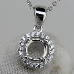 Sterling Silver Semi Mount Pendant Setting Round RD 6x6mm Halo with CZ L025P009C - Syzjewelry