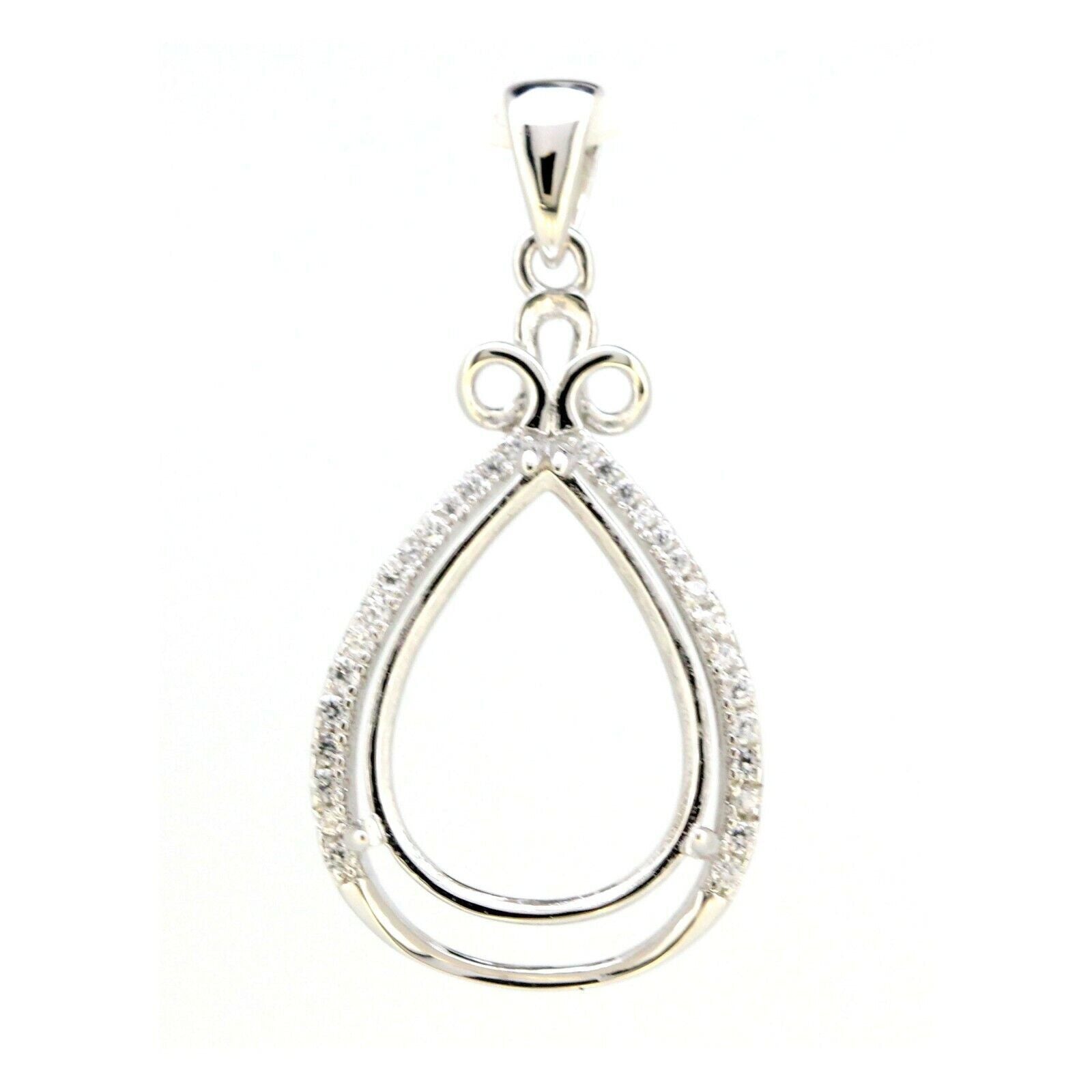 Sterling Silver Semi Mount Pendant Setting Pear Shape PE 18x13mm with Accent L64 - Syzjewelry