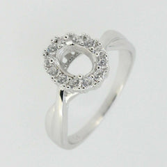 Sterling Silver Semi Mount Ring Setting Oval OV 8x6mm Halo w/ White Topaz - Syzjewelry