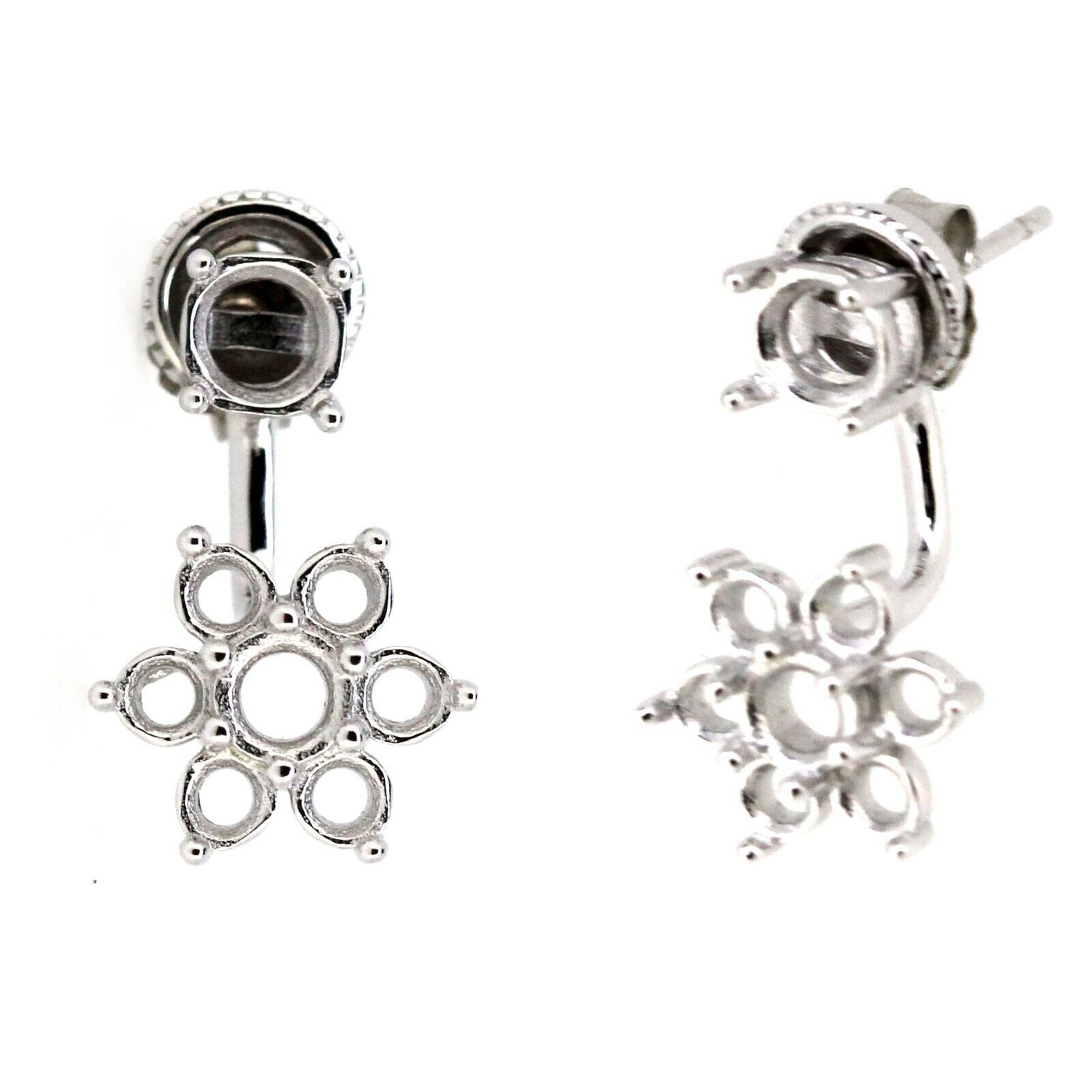 Sterling Silver Semi Mount Jacket Earrings Setting Round Rd 5x5mm, 4x4mm, 3x3mm - Syzjewelry