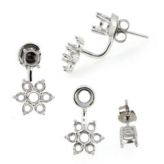 Sterling Silver Semi Mount Jacket Earrings Setting Round Rd 5x5mm, 4x4mm, 3x3mm - Syzjewelry