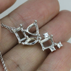 Sterling Silver Semi Mount Pendant Setting Oct 7x5 HT 7x7 & MQ8x4 Multi Ston - Syzjewelry