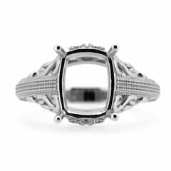 Art Deco Style Sterling Silver Semi Mount Ring Setting Cushion Cu 10x8mm