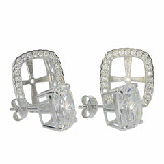 Sterling Silver Semi Mount Earrings Setting CU 12X10mm Jacket White Topaz - Syzjewelry