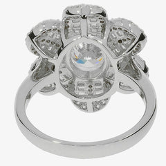 Sterling Silver Semi Mount Ring Setting OV 9X7mm Floral Design White Topaz - Syzjewelry