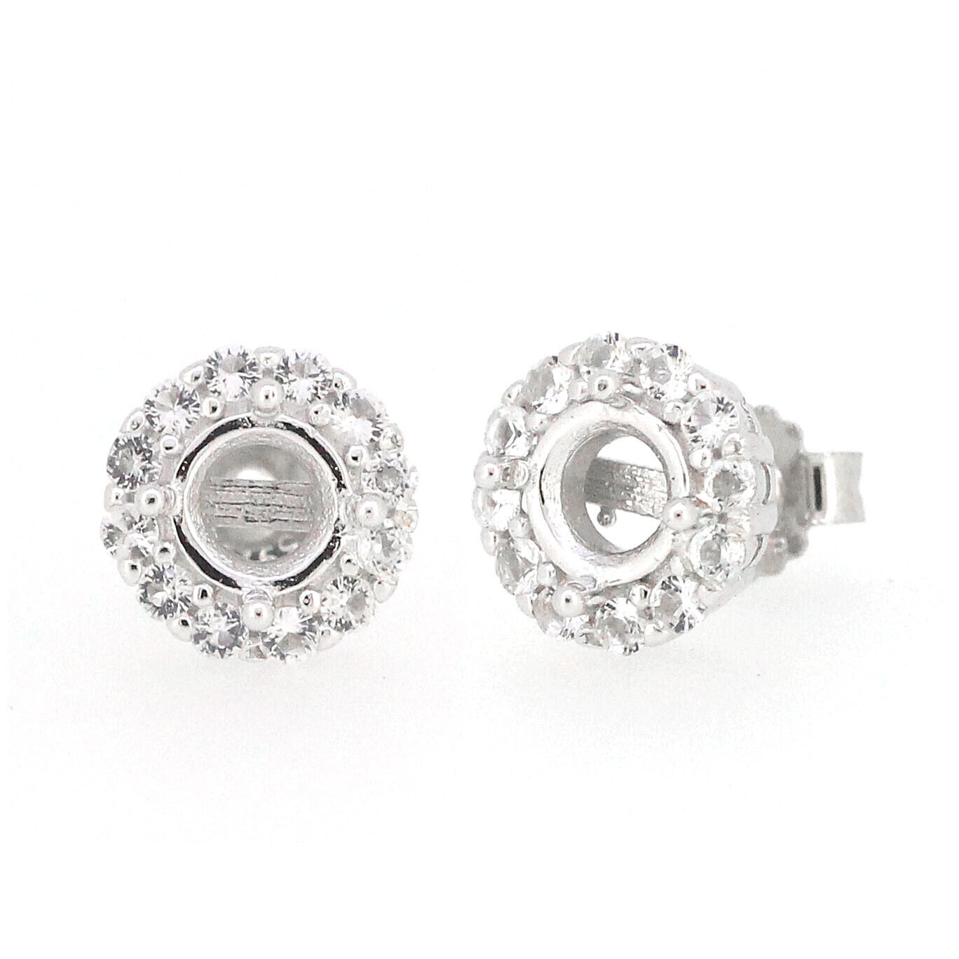 Sterling Silver Semi Mount Earrings Setting Round RD 5x5mm Halo Stud Topaz - Syzjewelry