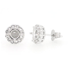 Sterling Silver Semi Mount Earrings Setting Round RD 5x5mm Halo Stud Topaz - Syzjewelry