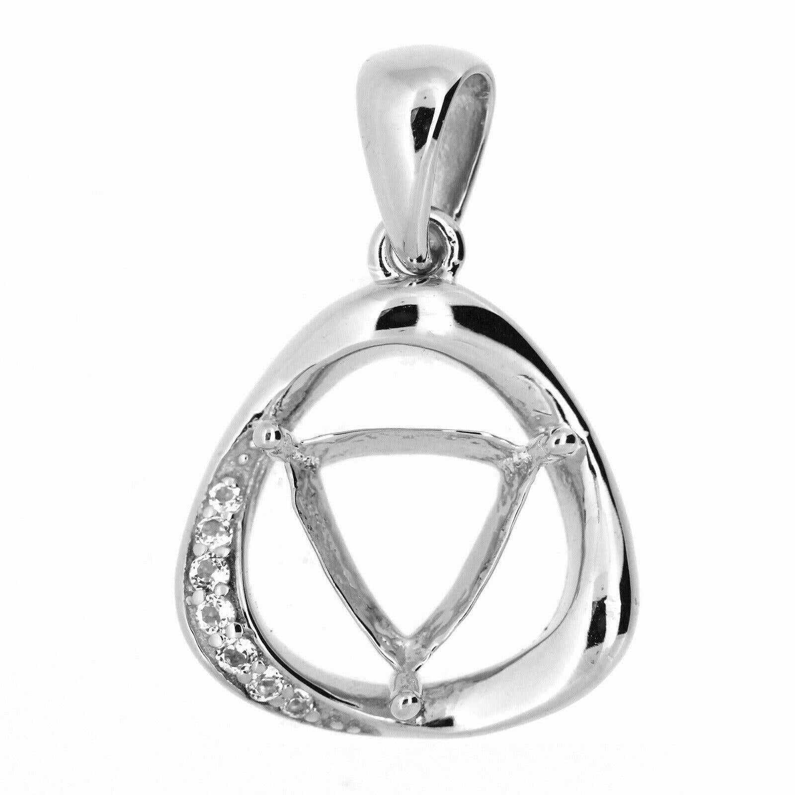 Sterling Silver Semi Mount Pendant Setting Trillion Tri 7x7mm Halo with Topaz - Syzjewelry