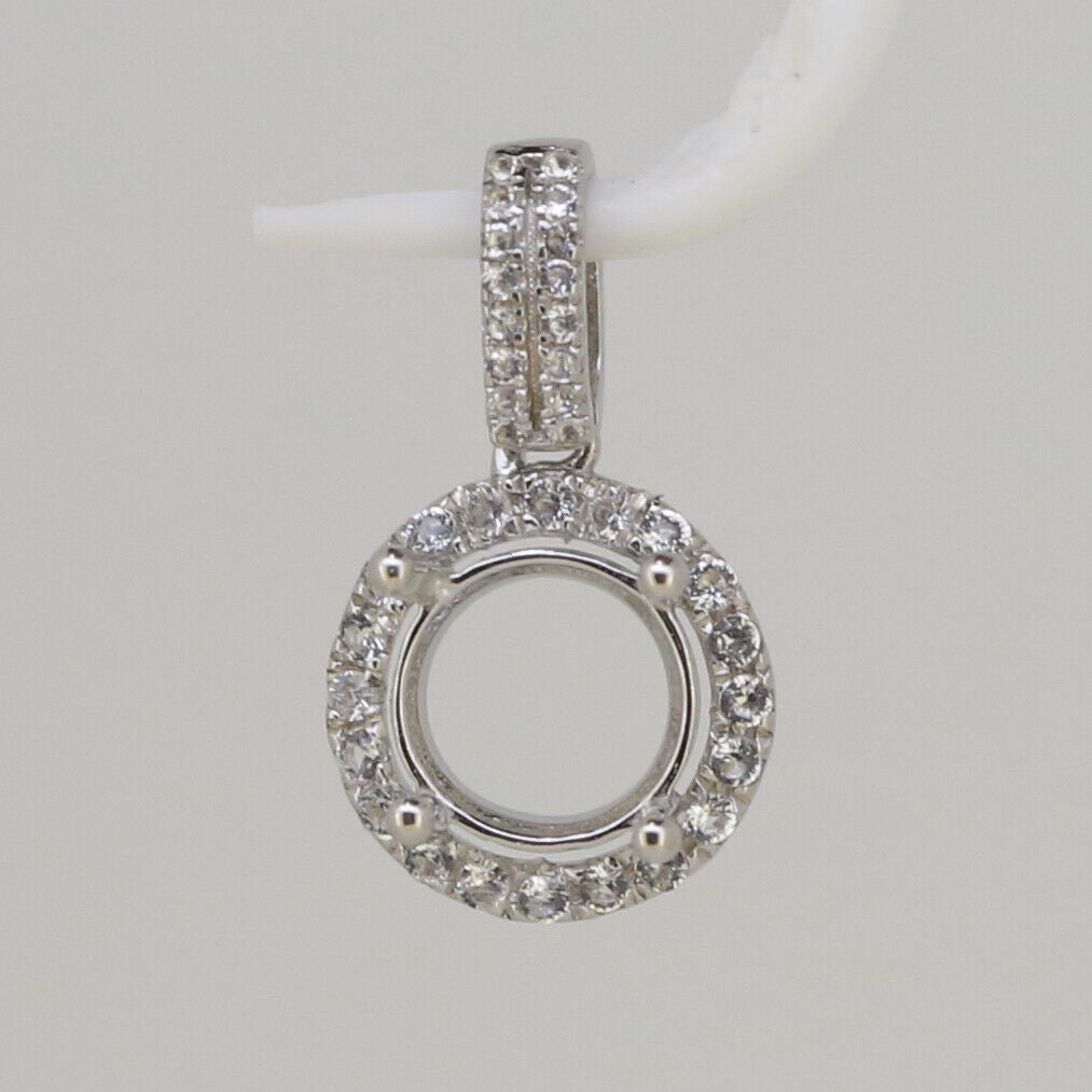 Sterling Silver Semi Mount Pendant Setting Round RD 8x8mm Halo with Topaz - Syzjewelry