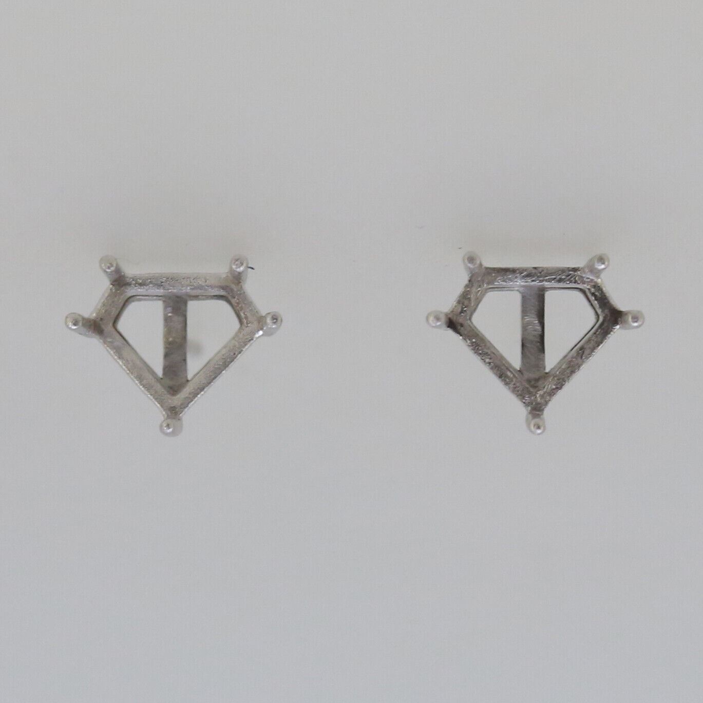 14K White Gold Semi Mount Earrings Stud Setting Pentagonal 7.5x6.5mm - Syzjewelry