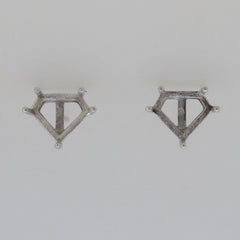 14K White Gold Semi Mount Earrings Stud Setting Pentagonal 7.5x6.5mm - Syzjewelry