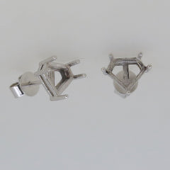 14K White Gold Semi Mount Earrings Stud Setting Pentagonal 7.5x6.5mm - Syzjewelry