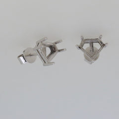 14K White Gold Semi Mount Earrings Stud Setting Pentagonal 7.5x6.5mm - Syzjewelry