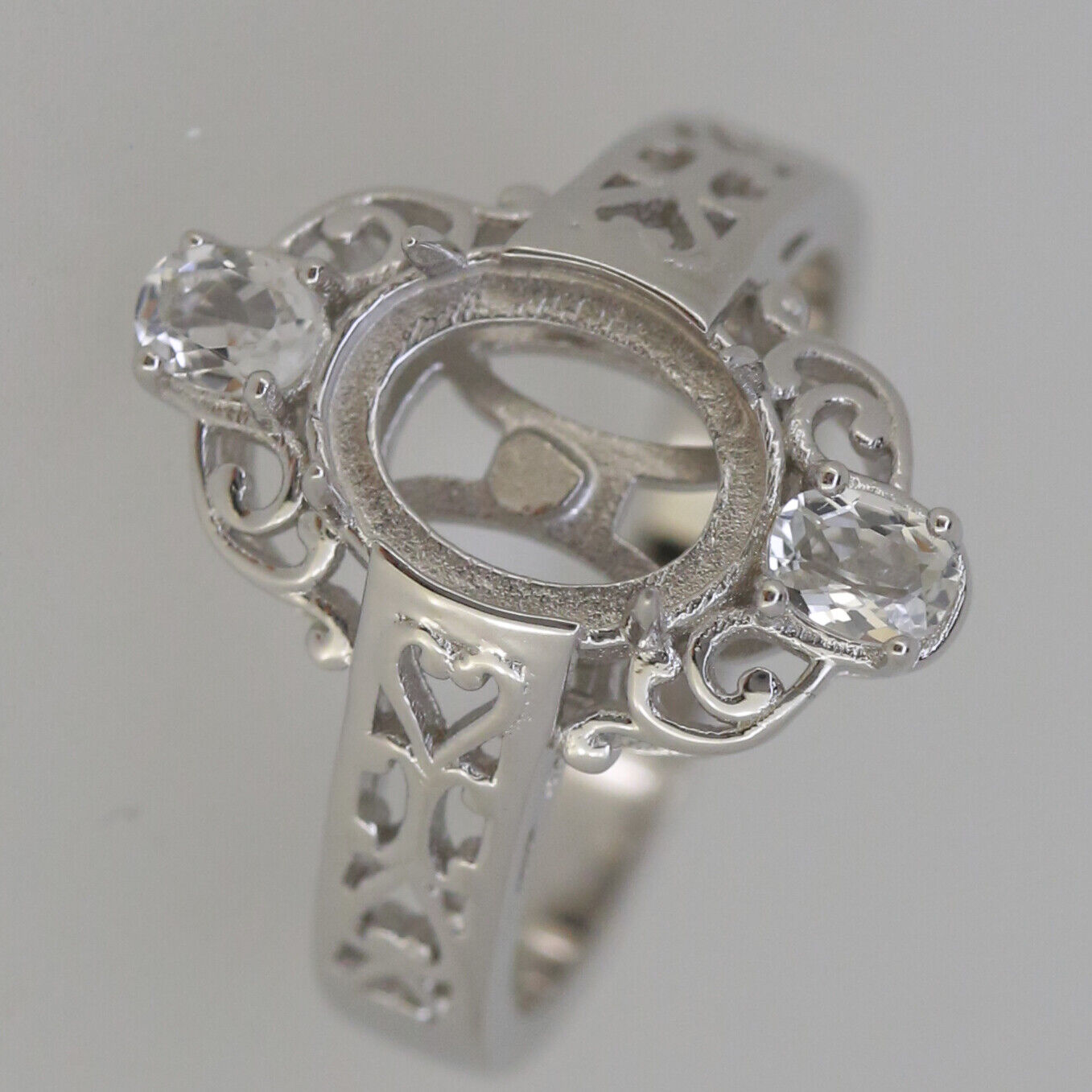 Art Nouveau Style Sterling Silver Semi Mount Ring Setting Oval OV 9x7mm - Syzjewelry