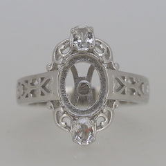 Art Nouveau Style Sterling Silver Semi Mount Ring Setting Oval OV 9x7mm - Syzjewelry