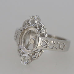 Art Nouveau Style Sterling Silver Semi Mount Ring Setting Oval OV 9x7mm - Syzjewelry