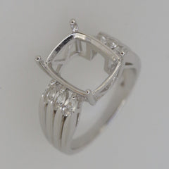 Sterling Silver Semi Mount Ring Setting Cushion CU 12X10mm White Topaz - Syzjewelry