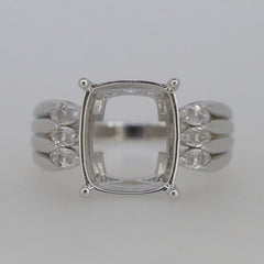 Sterling Silver Semi Mount Ring Setting Cushion CU 12X10mm White Topaz - Syzjewelry