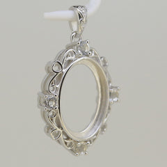 Sterling Silver Semi Mount Pendant Setting Oval OV 16x12mm Cabochon Topaz - Syzjewelry