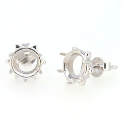 Sterling Silver Semi Mount Earrings Setting Round RD 8x8mm Stud White Topaz - Syzjewelry