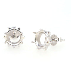 Sterling Silver Semi Mount Earrings Setting Round RD 8x8mm Stud White Topaz - Syzjewelry