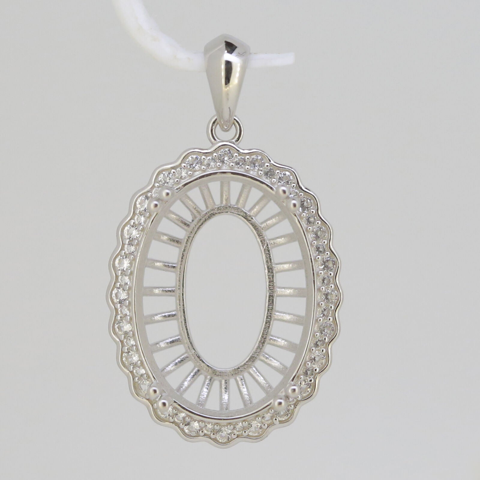 Sterling Silver Semi Mount Pendant Setting Oval OV 22x16mm Halo White - Syzjewelry