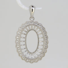 Sterling Silver Semi Mount Pendant Setting Oval OV 22x16mm Halo White - Syzjewelry