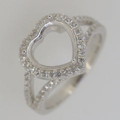 Sterling Silver Semi Mount Ring Setting Heart HT 10x10mm White Topaz