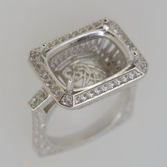 Sterling Silver Semi Mount Ring Setting Cushion CU 16x12mm Size 8 Whit - Syzjewelry