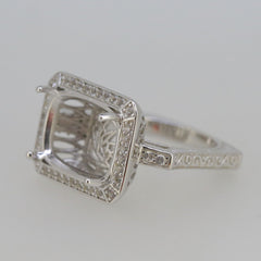 Sterling Silver Semi Mount Ring Setting Cushion CU 16x12mm Size 8 Whit - Syzjewelry