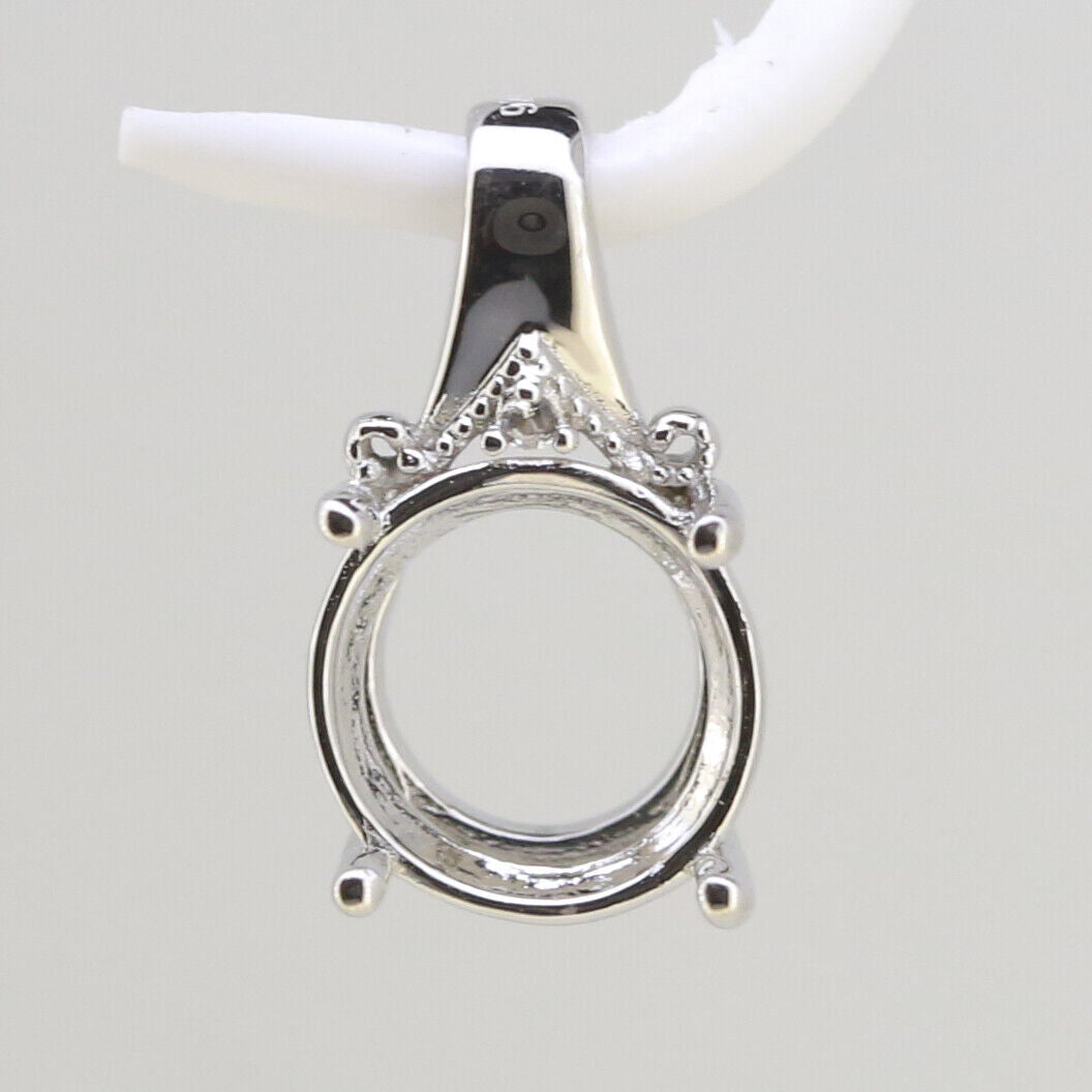 Sterling Silver Semi Mount Pendants Setting Round RD 10x10mm White Top DK200 - Syzjewelry