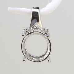 Sterling Silver Semi Mount Pendants Setting Round RD 10x10mm White Top DK200 - Syzjewelry