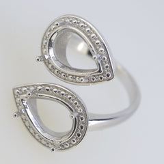 Sterling Silver Semi Mount Ring Setting Pear PE 12x8mm Twin Stone Ring - Syzjewelry