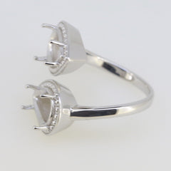 Sterling Silver Semi Mount Ring Setting Pear PE 12x8mm Twin Stone Ring - Syzjewelry