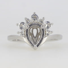 Sterling Silver Semi Mount Ring Setting Pear PE 9x7mm Crown Ring White - Syzjewelry