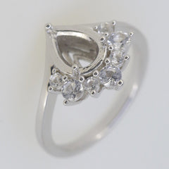 Sterling Silver Semi Mount Ring Setting Pear PE 9x7mm Crown Ring White - Syzjewelry